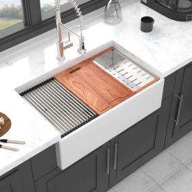 30x20 inch White Farmhouse Sink Workstation - Ceramic Single Bowl Farm Kitchen Sink