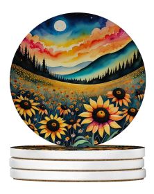 Colorful Black-eyed Susans Large Sandstone Coasters Pack of 4 Absorbent Round Coasters Decor Gifts for Men or Women, 4 in, Multicolor