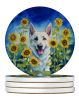 White German Shepherd in Sunflowers Large Sandstone Coasters Pack of 4 Absorbent Round Coasters Decor Gifts for Men or Women, 4 in, Multicolor