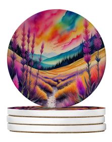 Colorful Liatris Large Sandstone Coasters Pack of 4 Absorbent Round Coasters Decor Gifts for Men or Women, 4 in, Multicolor