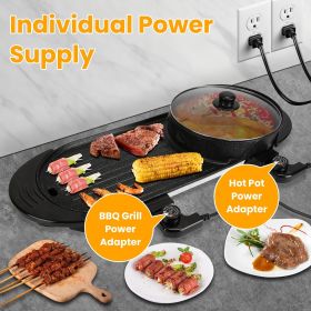 2 in 1 Electric Hot Pot with BBQ Grill Cooker 2200W Smokeless Non-Stick Korean BBQ Grill Shabu Shabu Hot Pot with Independent Temperature Control 5 Ge