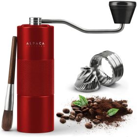 Manual Coffee Grinder Red Metallic Color Stainless Steel Conical Burr Coffee Grinder Manual with Adjustable Setting Double Bearing Hand Espresso Grind