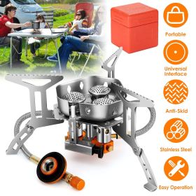 4000W Portable Camping Stove Foldable Powerful Gas Stove Backpacking Burner Collapsible Piezo Ignition with Carrying Case for Outdoor Hiking Cooking