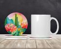 Arizona Saguaro Cactus Blossom in Watercolor Large Sandstone Coasters Pack of 4 Absorbent Round Coasters Decor Gifts for Men or Women, 4 in