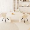 63" medieval modern cream style MDF dining table and beige PU dining chair set, 4 sets of black metal leg dining chairs, suitable for kitchen&home