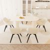 63" medieval modern cream style MDF dining table and beige PU dining chair set, 6 sets of black metal leg dining chairs, suitable for kitchen&home