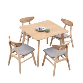 (1 Table with 4 Chairs)Wooden Dining Table Set, Modern Simple Design Square Kitchen Table and Fabric Upholstered Dining Chairs for Dining Room (Color: as Pic)