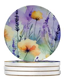 Lavender in Watercolor Large Sandstone Coasters Pack of 4 Absorbent Round Coasters Decor Gifts for Men or Women, 4 in, Multicolor (Default: Default)